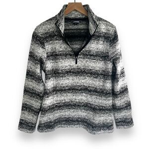 Lands End-Fleece Pullover-1/4 Zip-Variegated Black Grey-Women's Medium-Cozy
